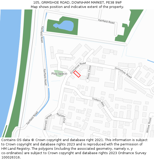 105, GRIMSHOE ROAD, DOWNHAM MARKET, PE38 9WF: Location map and indicative extent of plot