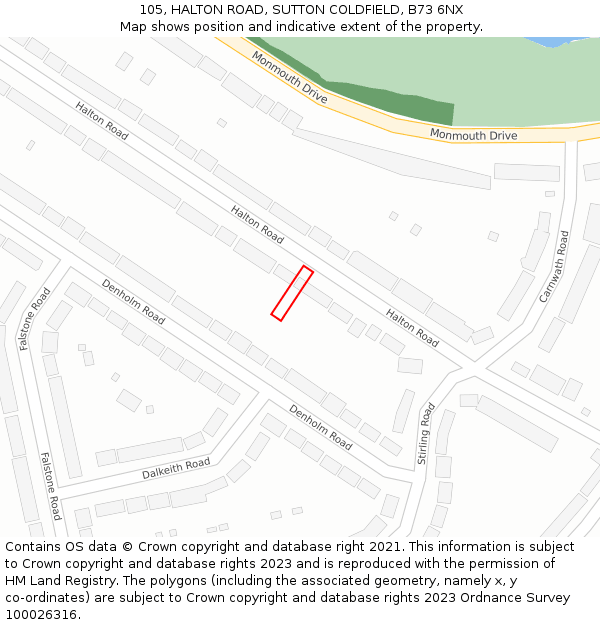 105, HALTON ROAD, SUTTON COLDFIELD, B73 6NX: Location map and indicative extent of plot