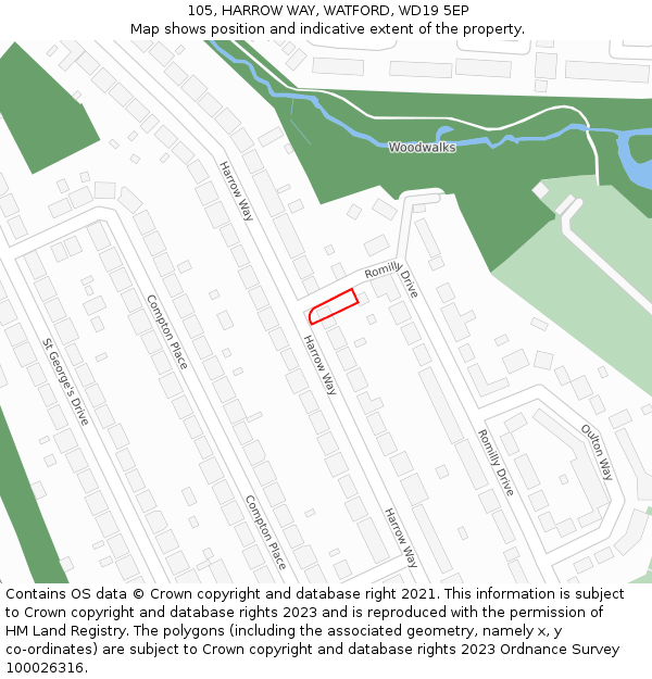 105, HARROW WAY, WATFORD, WD19 5EP: Location map and indicative extent of plot