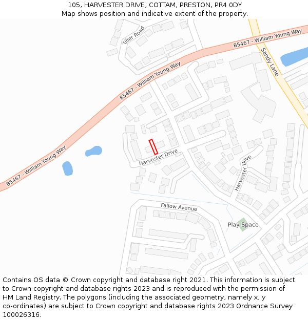 105, HARVESTER DRIVE, COTTAM, PRESTON, PR4 0DY: Location map and indicative extent of plot