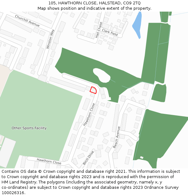 105, HAWTHORN CLOSE, HALSTEAD, CO9 2TQ: Location map and indicative extent of plot