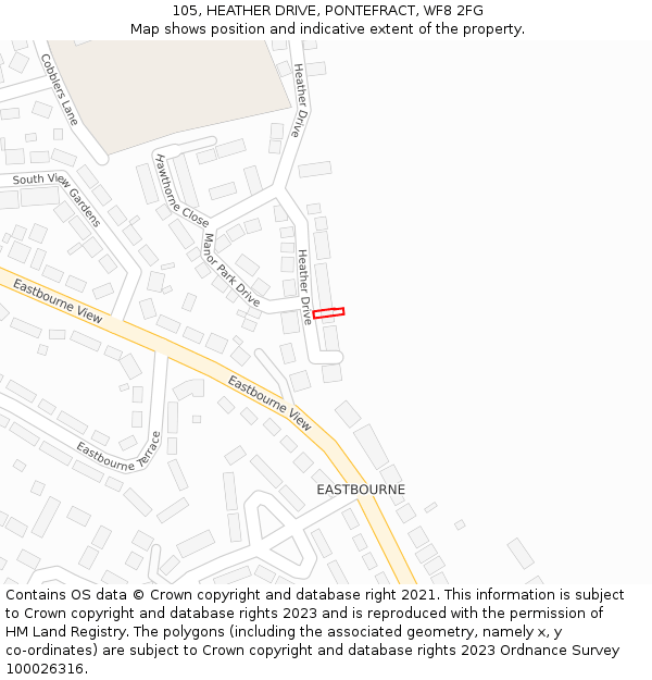 105, HEATHER DRIVE, PONTEFRACT, WF8 2FG: Location map and indicative extent of plot