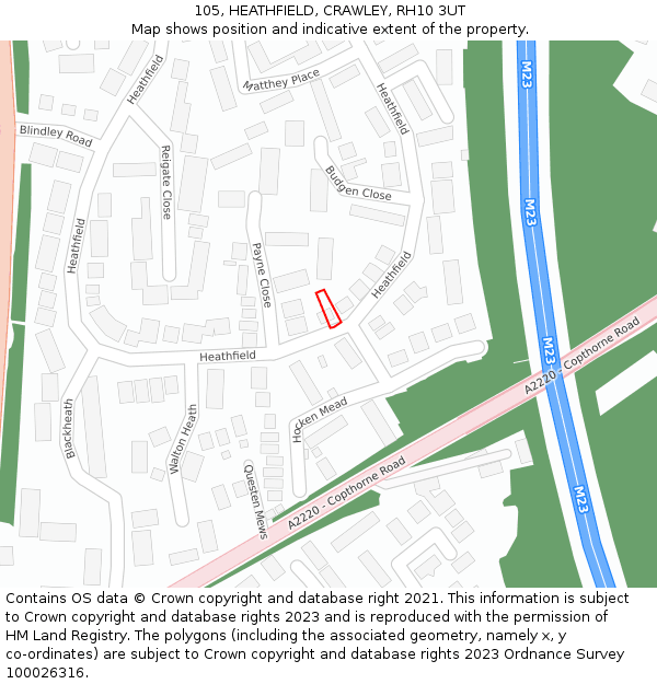 105, HEATHFIELD, CRAWLEY, RH10 3UT: Location map and indicative extent of plot