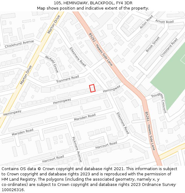 105, HEMINGWAY, BLACKPOOL, FY4 3DR: Location map and indicative extent of plot