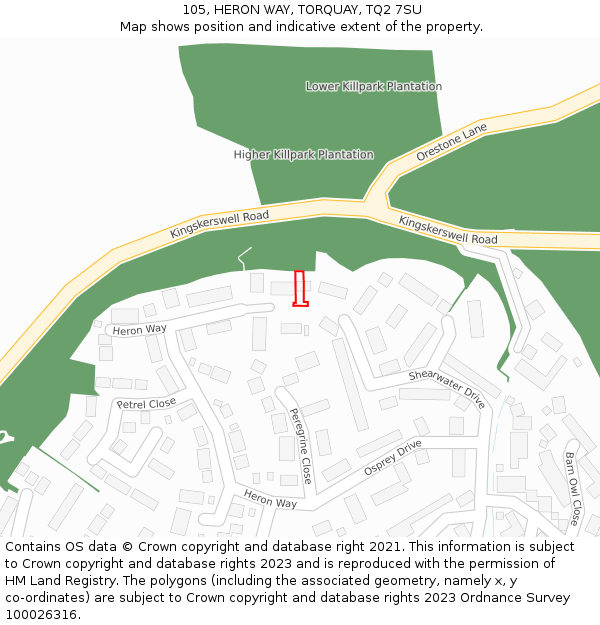 105, HERON WAY, TORQUAY, TQ2 7SU: Location map and indicative extent of plot