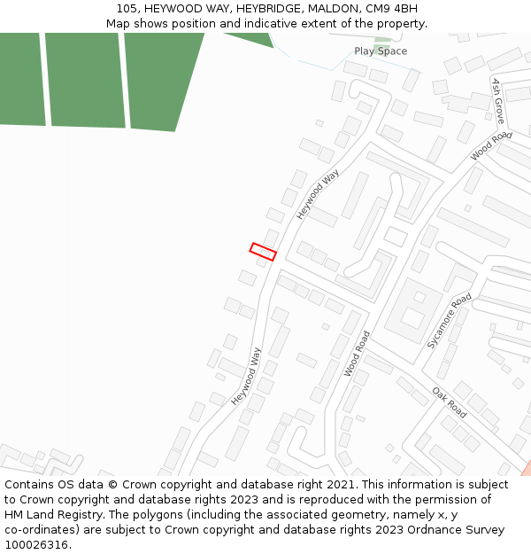 105, HEYWOOD WAY, HEYBRIDGE, MALDON, CM9 4BH: Location map and indicative extent of plot