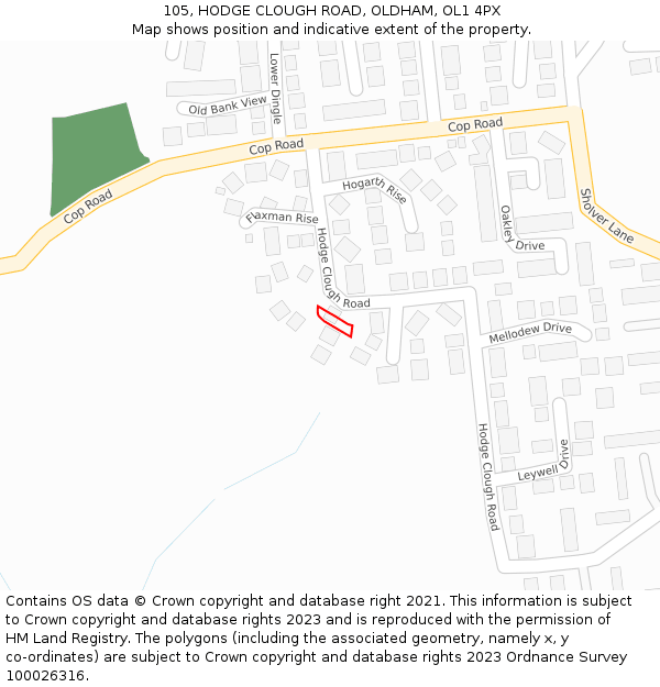 105, HODGE CLOUGH ROAD, OLDHAM, OL1 4PX: Location map and indicative extent of plot