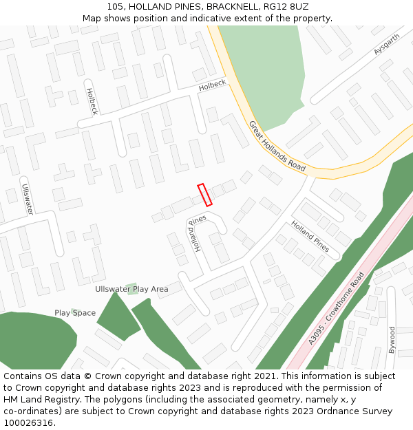 105, HOLLAND PINES, BRACKNELL, RG12 8UZ: Location map and indicative extent of plot