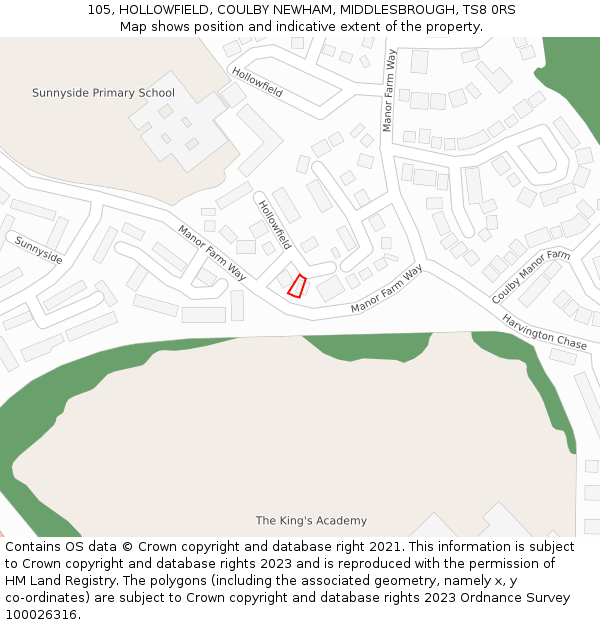 105, HOLLOWFIELD, COULBY NEWHAM, MIDDLESBROUGH, TS8 0RS: Location map and indicative extent of plot