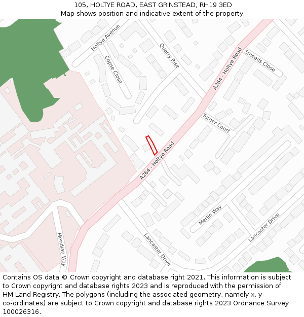 105, HOLTYE ROAD, EAST GRINSTEAD, RH19 3ED: Location map and indicative extent of plot