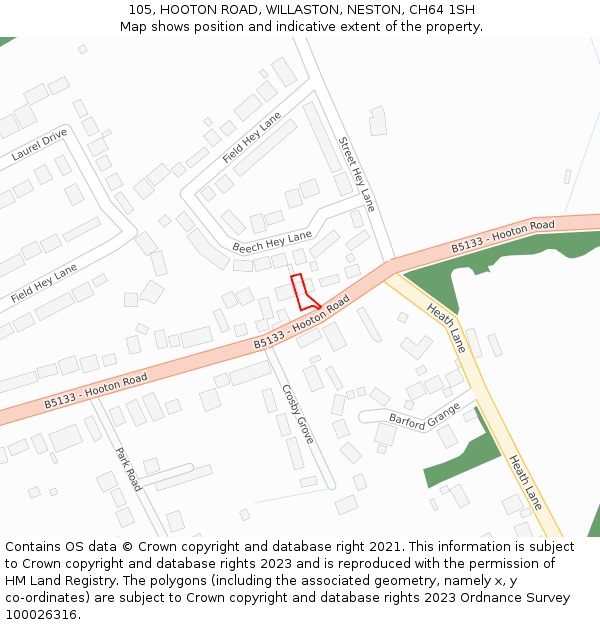 105, HOOTON ROAD, WILLASTON, NESTON, CH64 1SH: Location map and indicative extent of plot