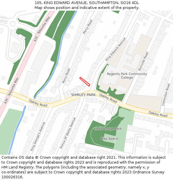 105, KING EDWARD AVENUE, SOUTHAMPTON, SO16 4DL: Location map and indicative extent of plot