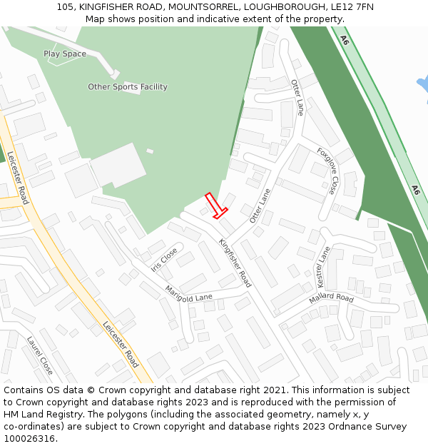 105, KINGFISHER ROAD, MOUNTSORREL, LOUGHBOROUGH, LE12 7FN: Location map and indicative extent of plot
