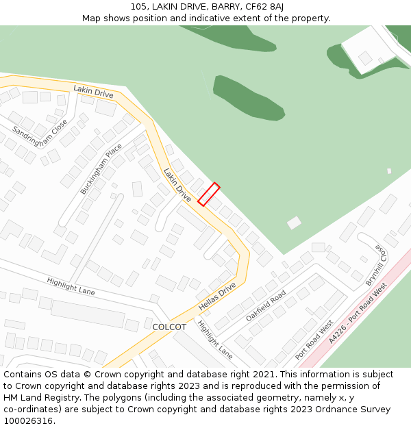 105, LAKIN DRIVE, BARRY, CF62 8AJ: Location map and indicative extent of plot