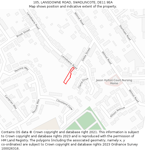 105, LANSDOWNE ROAD, SWADLINCOTE, DE11 9EA: Location map and indicative extent of plot