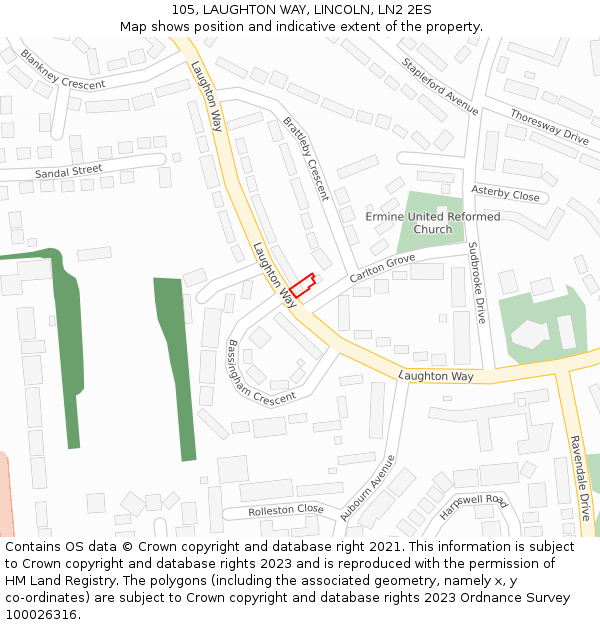 105, LAUGHTON WAY, LINCOLN, LN2 2ES: Location map and indicative extent of plot