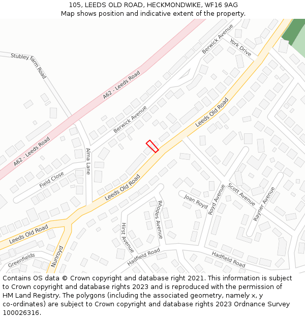 105, LEEDS OLD ROAD, HECKMONDWIKE, WF16 9AG: Location map and indicative extent of plot