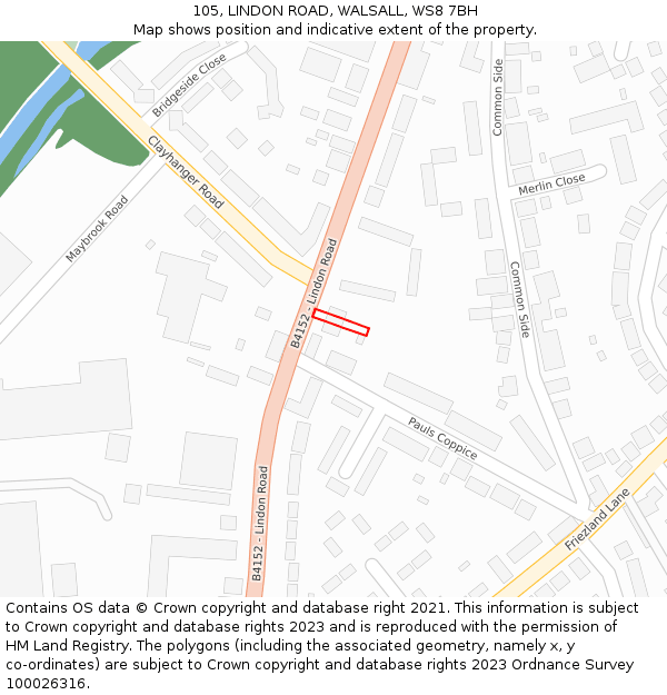 105, LINDON ROAD, WALSALL, WS8 7BH: Location map and indicative extent of plot