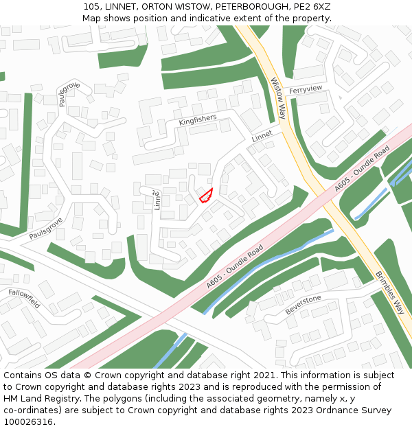 105, LINNET, ORTON WISTOW, PETERBOROUGH, PE2 6XZ: Location map and indicative extent of plot