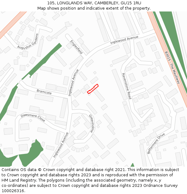 105, LONGLANDS WAY, CAMBERLEY, GU15 1RU: Location map and indicative extent of plot