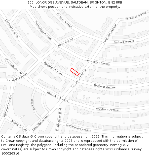 105, LONGRIDGE AVENUE, SALTDEAN, BRIGHTON, BN2 8RB: Location map and indicative extent of plot