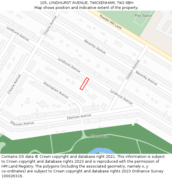 105, LYNDHURST AVENUE, TWICKENHAM, TW2 6BH: Location map and indicative extent of plot