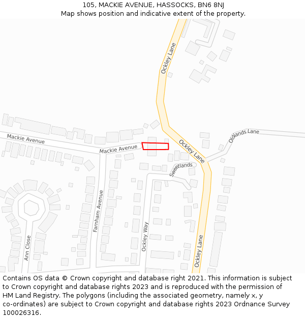 105, MACKIE AVENUE, HASSOCKS, BN6 8NJ: Location map and indicative extent of plot