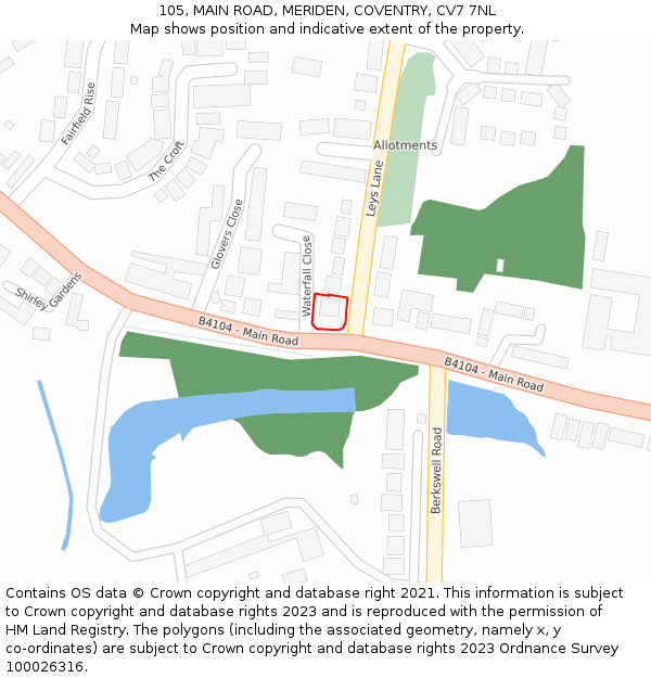 105, MAIN ROAD, MERIDEN, COVENTRY, CV7 7NL: Location map and indicative extent of plot