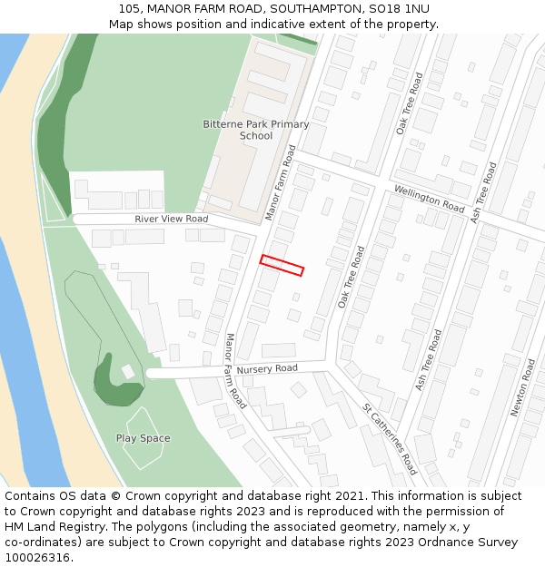 105, MANOR FARM ROAD, SOUTHAMPTON, SO18 1NU: Location map and indicative extent of plot