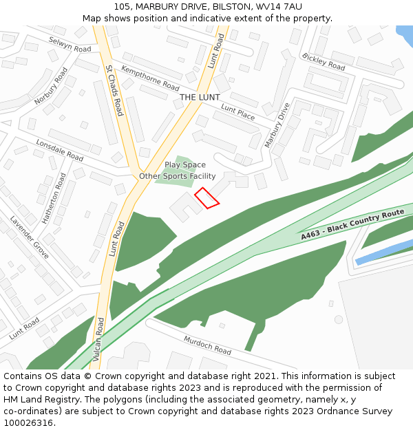 105, MARBURY DRIVE, BILSTON, WV14 7AU: Location map and indicative extent of plot