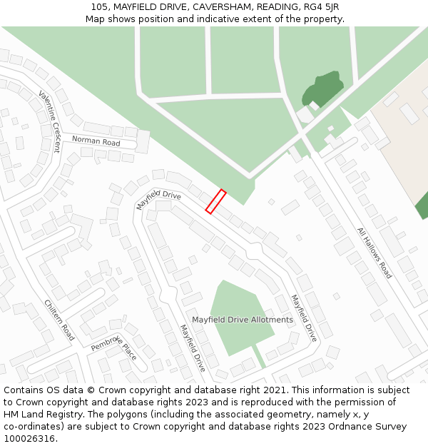 105, MAYFIELD DRIVE, CAVERSHAM, READING, RG4 5JR: Location map and indicative extent of plot