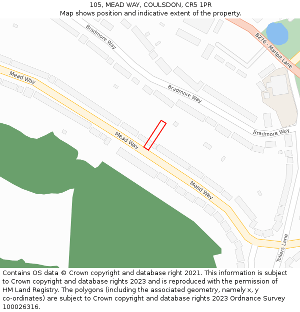 105, MEAD WAY, COULSDON, CR5 1PR: Location map and indicative extent of plot