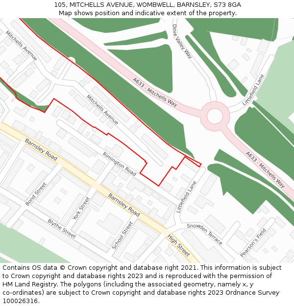 105, MITCHELLS AVENUE, WOMBWELL, BARNSLEY, S73 8GA: Location map and indicative extent of plot