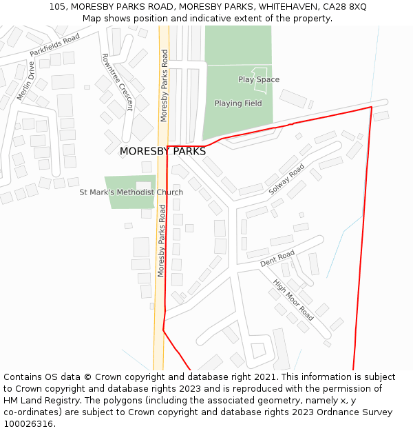 105, MORESBY PARKS ROAD, MORESBY PARKS, WHITEHAVEN, CA28 8XQ: Location map and indicative extent of plot