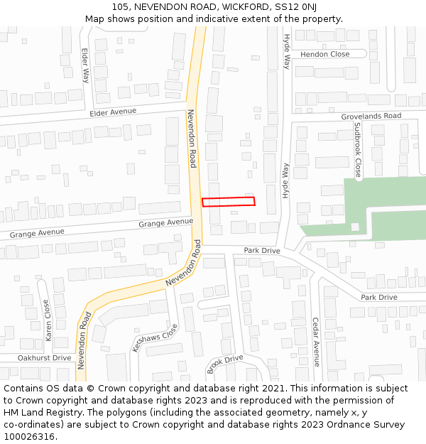 105, NEVENDON ROAD, WICKFORD, SS12 0NJ: Location map and indicative extent of plot