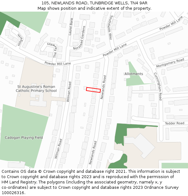 105, NEWLANDS ROAD, TUNBRIDGE WELLS, TN4 9AR: Location map and indicative extent of plot