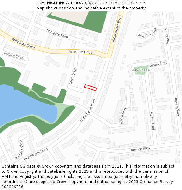 105, NIGHTINGALE ROAD, WOODLEY, READING, RG5 3LY: Location map and indicative extent of plot