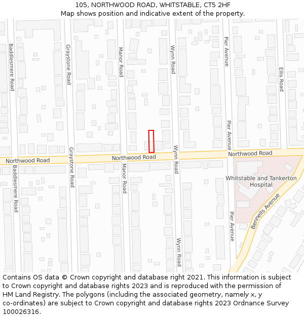 105, NORTHWOOD ROAD, WHITSTABLE, CT5 2HF: Location map and indicative extent of plot