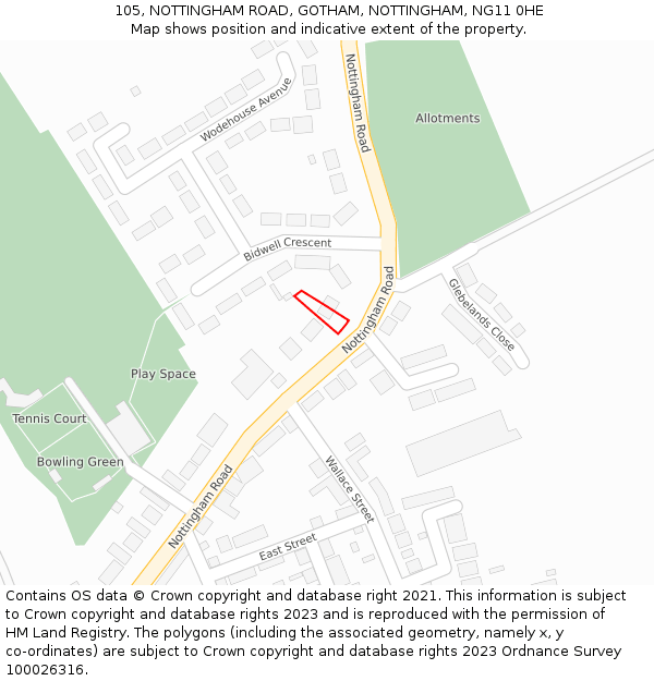 105, NOTTINGHAM ROAD, GOTHAM, NOTTINGHAM, NG11 0HE: Location map and indicative extent of plot