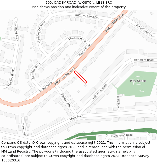 105, OADBY ROAD, WIGSTON, LE18 3RQ: Location map and indicative extent of plot