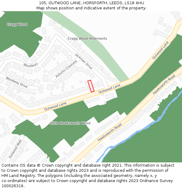 105, OUTWOOD LANE, HORSFORTH, LEEDS, LS18 4HU: Location map and indicative extent of plot