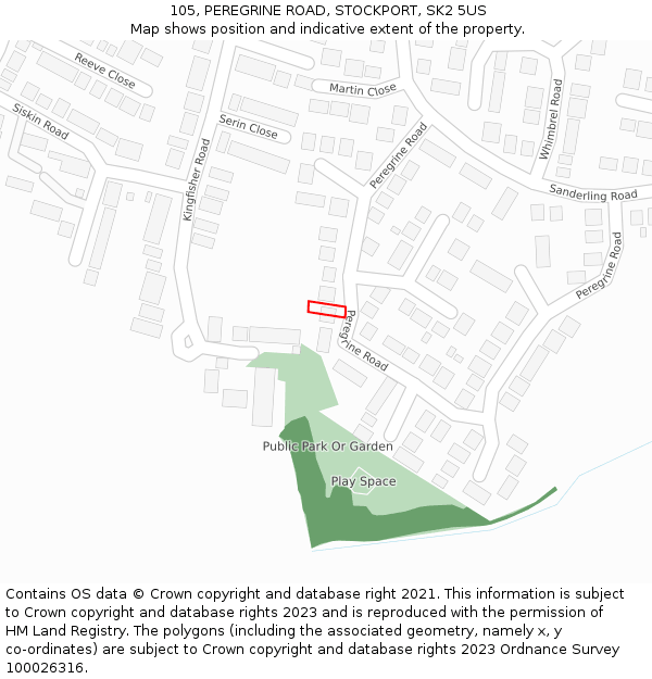 105, PEREGRINE ROAD, STOCKPORT, SK2 5US: Location map and indicative extent of plot