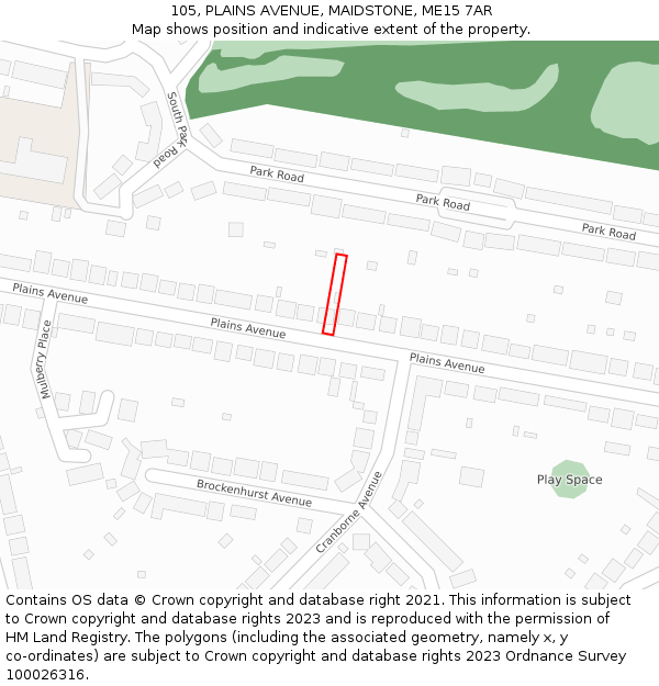 105, PLAINS AVENUE, MAIDSTONE, ME15 7AR: Location map and indicative extent of plot