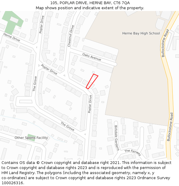 105, POPLAR DRIVE, HERNE BAY, CT6 7QA: Location map and indicative extent of plot