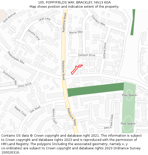 105, POPPYFIELDS WAY, BRACKLEY, NN13 6GA: Location map and indicative extent of plot