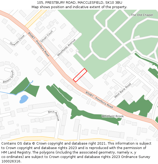 105, PRESTBURY ROAD, MACCLESFIELD, SK10 3BU: Location map and indicative extent of plot