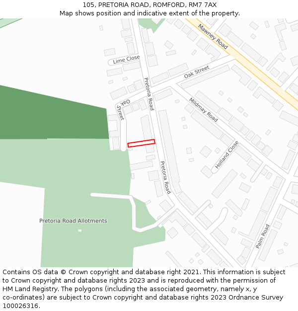 105, PRETORIA ROAD, ROMFORD, RM7 7AX: Location map and indicative extent of plot