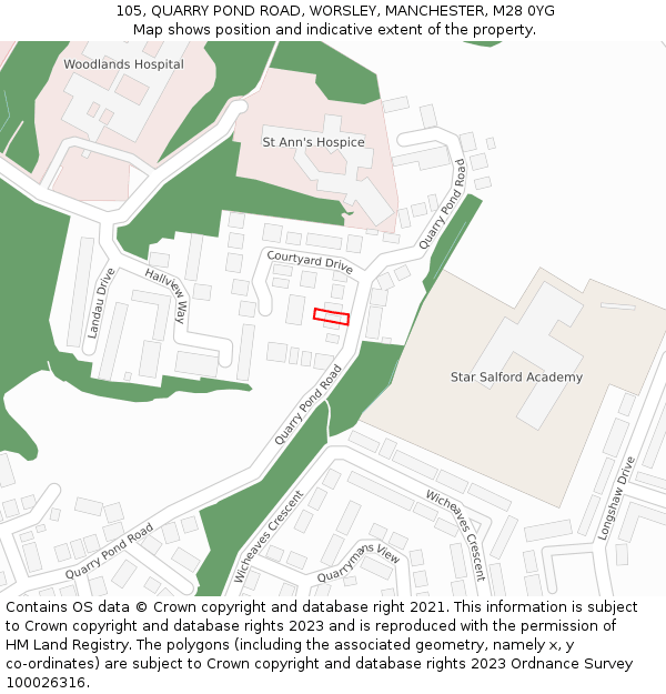 105, QUARRY POND ROAD, WORSLEY, MANCHESTER, M28 0YG: Location map and indicative extent of plot