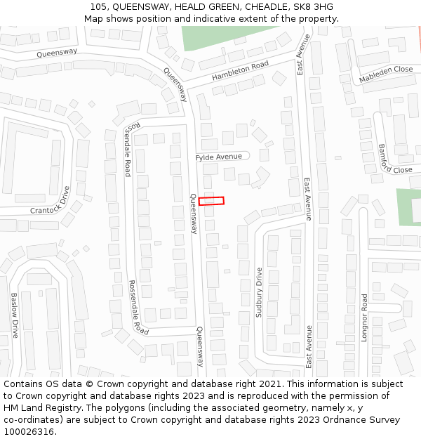 105, QUEENSWAY, HEALD GREEN, CHEADLE, SK8 3HG: Location map and indicative extent of plot