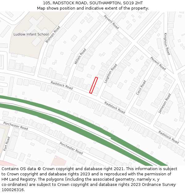 105, RADSTOCK ROAD, SOUTHAMPTON, SO19 2HT: Location map and indicative extent of plot